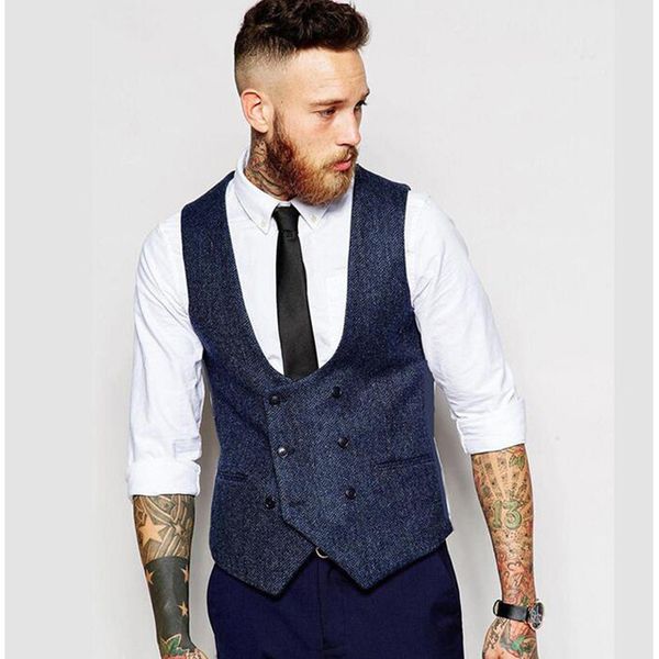 

new british style slim woollen cloth double breasted sleeveless jacket waistcoat men suit vest men's vests, Black;white
