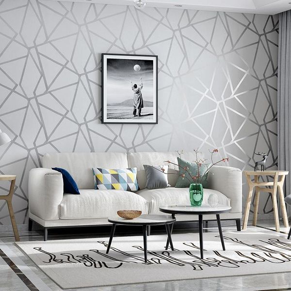 Grey Geometric Wallpaper For Living Room Bedroom Gray White Patterned Modern Design Wall Paper Roll Home Decor Screen Wallpaper Screensaver Wallpaper