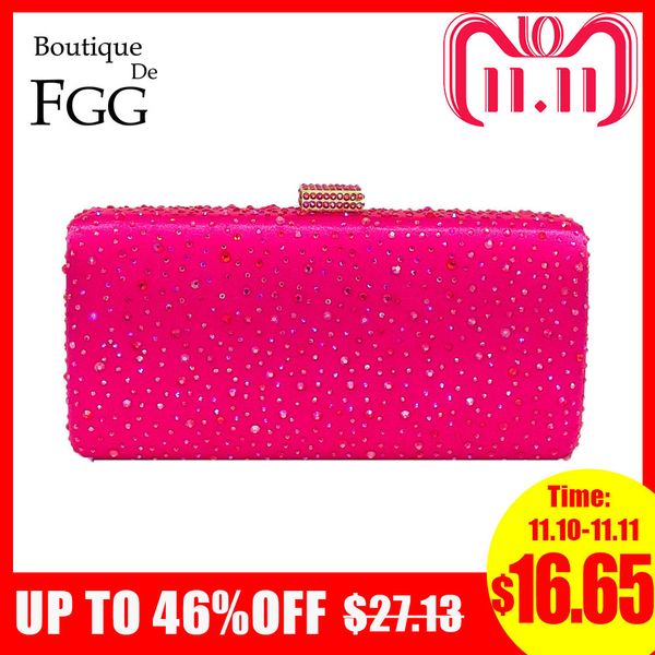 

boutique de fgg pink fuchsia crystal clutch evening bags women diamond metal box handbag wedding party clutches bridal purse d18110106
