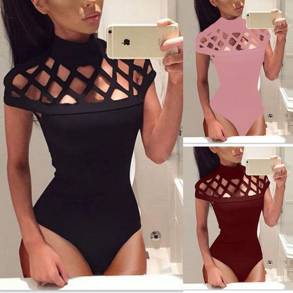 

new womens short sleeve hollow bodysuit leotard bodycon bandage jumpsuit romper fitness summer, Black;white