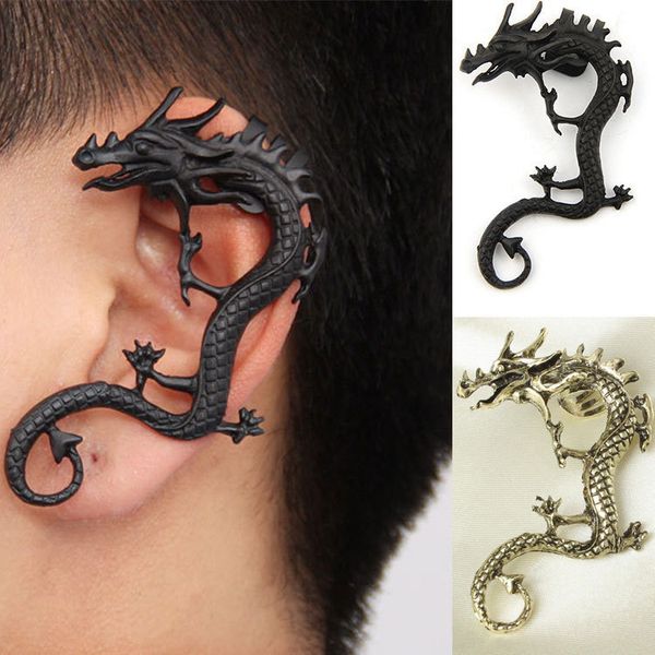 

dragon earrings gothic dragon snake butterfly ax vintage earring for women girls party gifts jewelry black punk ear clips, Silver