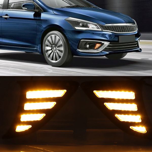 

car flashing 1 pair drl led daytime running lights drl with yellow turn signal lamp fog lamp for ciaz 2019 2020
