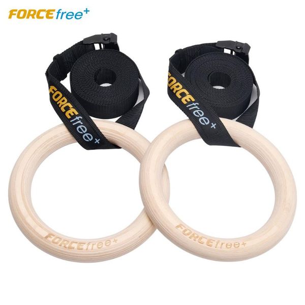 

force wood gymnastic rings olympic gym rings w/ straps gym equipment for home train workout fitness pull ups and dips