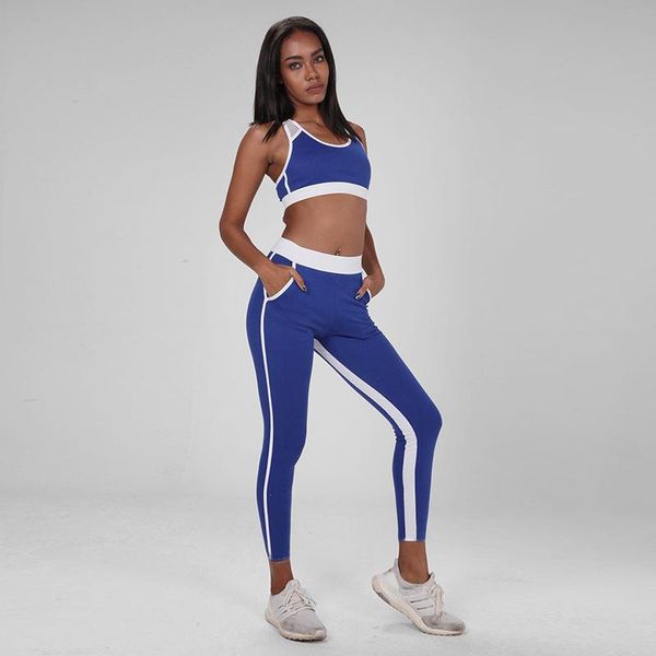 

wholesale 2pcs women yoga sets fitness sport tank + yoga pants leggings with pocket gym running sport tights workout bra outfits, White;red