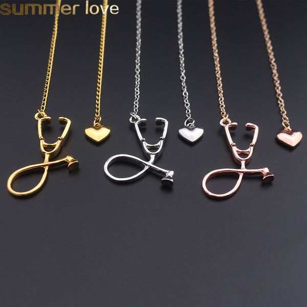 

fashion medical stethoscope necklace jewelry alloy i love you heart pendant necklace for nurse doctor gifts wholesale, Silver