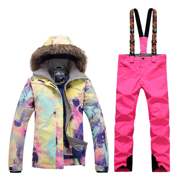 

gsousnow winter ladies ski suit, outdoor windproof, waterproof, warm climbing suit, emergency clothing, single and double board