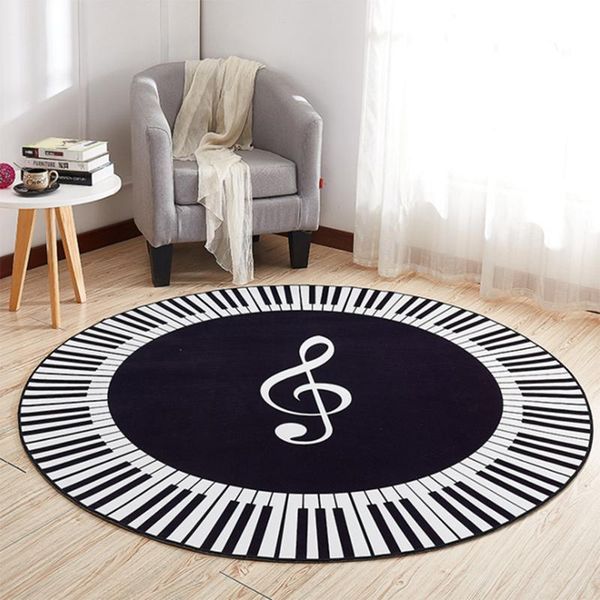 New Carpet Music Symbol Piano Keys Black White Round Carpet Anti