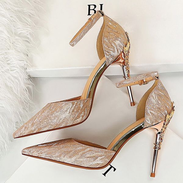 

2020 women 7cm 9.5cm high heels glitter sandals lady metal stripper sequins gold silver wedding bridal pumps luxury prom shoes, Black
