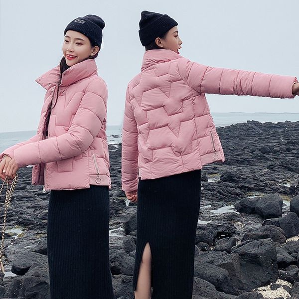 

new slender long mouw rits cotton coated jackets women's fashion short parka retrieved winter jacket women's stand hard jacket, Black