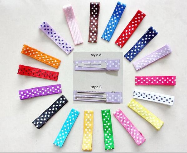 

hair clips hairpin accessories polka dot ribbon covered duckbill single prong 4.5cm alligator barrettes for girl bows clips flower fj3225, Slivery;white