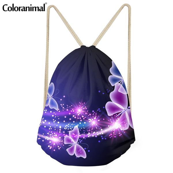 

coloranimal vivid 3d retro butterfly print women fashion sack bag drawstring bag student mochia casual backpack string satchel