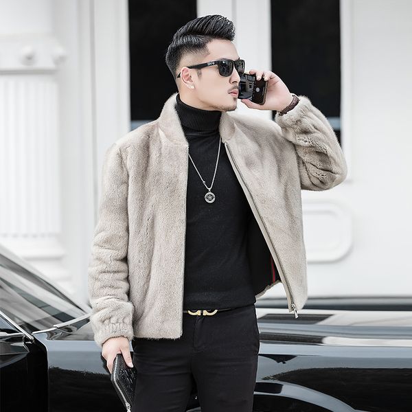 

real mink coat winter jacket men luxury natural fur coat men clothes 2019 warm casual basebal jacket plus size erkek mont fc8816, Black