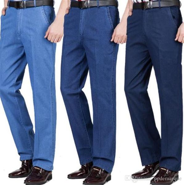 

high waist loose business casual denim blue trousers straight long mens jeans regular washed zipper mens jeans