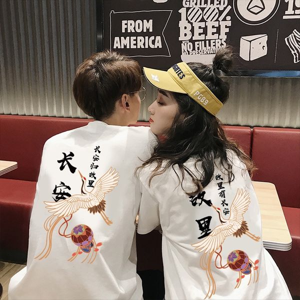 

2020 t-shirt couple outfit wind ins tide chang'an hometown short-sleeved t-shirt female printed loose couple clothes, White