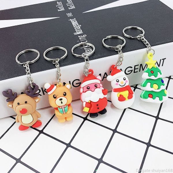 

pvc christmas keychain snowman santa claus elk silicone key chains soft glue christmas tree pendant key rings jewelry accessories, Slivery;golden