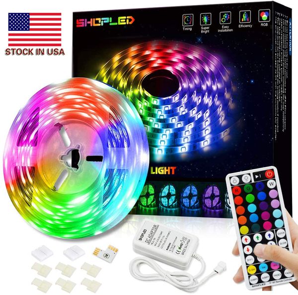 Estoque em US RGB LED Strip Luz 5050 5M 10M IP20 LED LEDs RGB Fita Led fita flexível RF Controlador DC12V adaptador Set