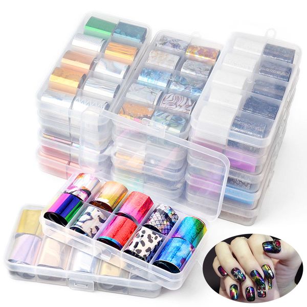 

10rolls/box nail transfer foil sticker adhesive decals holographic nail art sticker laser starry ab color wraps paper decoration, Black