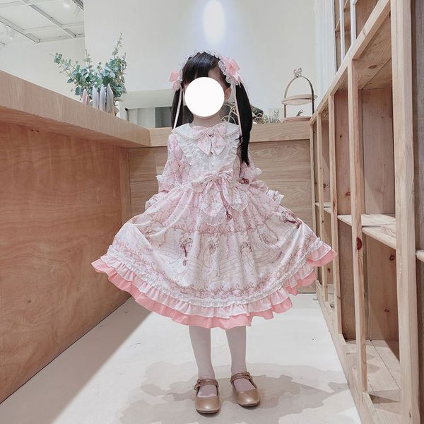 

зима детская лолита платье printed lace bow дизайн принцессы лолита платье полиэстер длинными рукавами детские костюмы zl652, Red;yellow