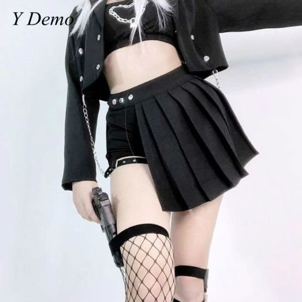 

harajuku streetwear buttons side open skirt women short mini skirts, Black
