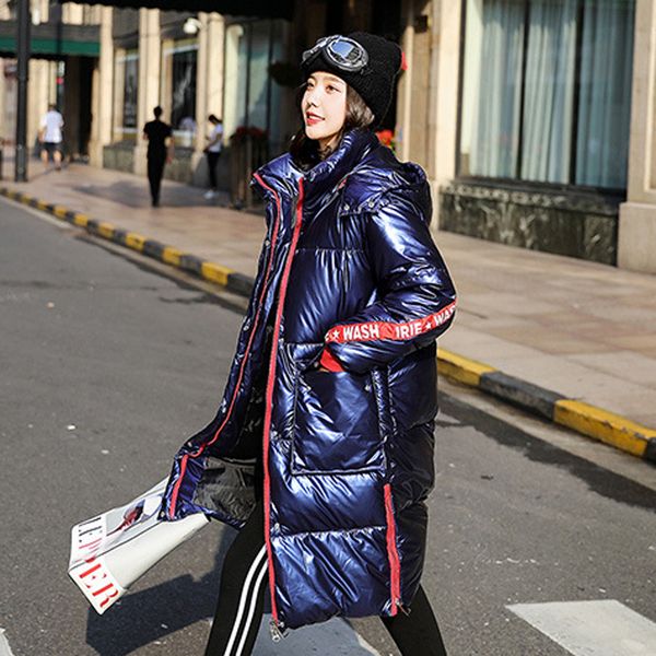 

women winter jacket 2019 glossy winter down jacket thicken warm coat female long hooded parka waterproof coat jackets 30, Black