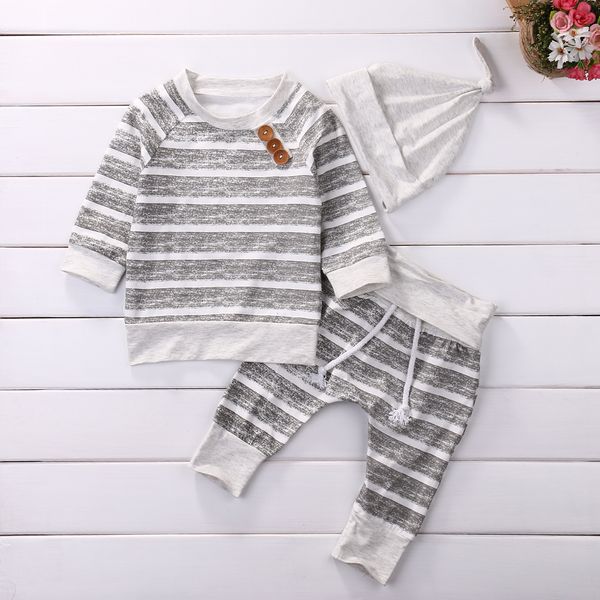 

3pcs Newborn Baby Top T shirt+Pants+Hat Outfit Boy Girl Clothing 3 6 9 12 18M