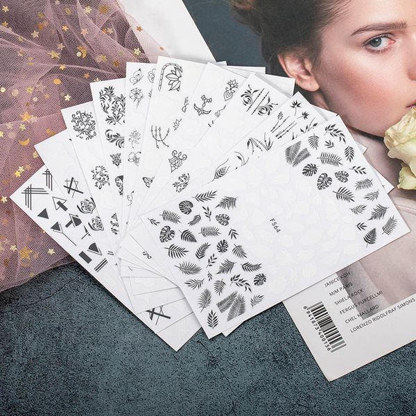 

stickers & decals summer black and white flower design decal decoration 3d leaf nail sticker triangle diy packaging accessories
