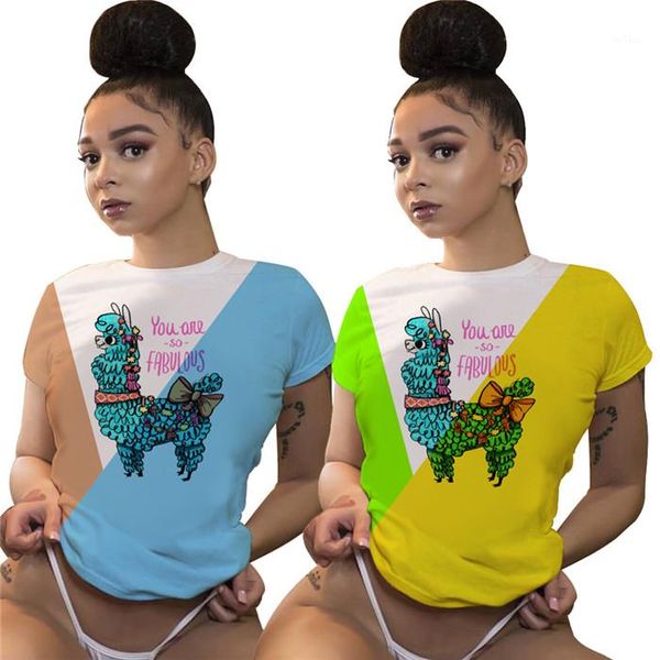 

альпака печати tshirts лето дизайнерские crew neck коротким рукавом sexy тис женщины способа вскользь вершины womens милый мультфильм, White