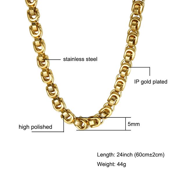 

personalized men's necklace stainless steel byzantine box link chain necklaces male collar fashion jewelry gifts mens chain, Silver