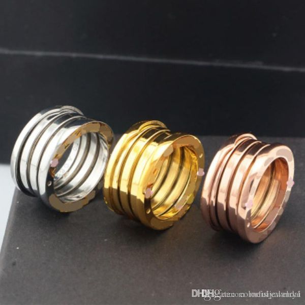 

europe classic jewelry stainless steel spring ring plated 18k color gold rings female wide ring titanium steel rose gold ring for men women, Silver