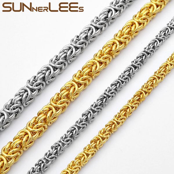 

sunnerlees 316l stainless steel necklace 4mm~9mm byzantine link chain silver gold men women fashion jewelry gift sc11 n