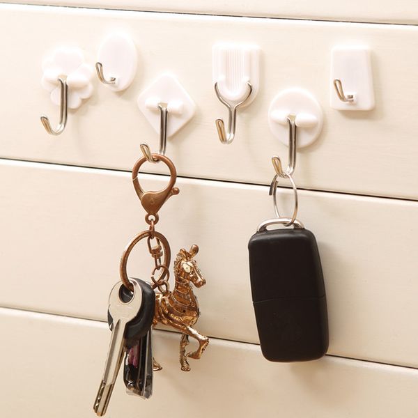 

multifunctional mini powerful hook white 6pcs strong adhesive hook wall door sticky hanger holder kitchen bathroom storage 12.5