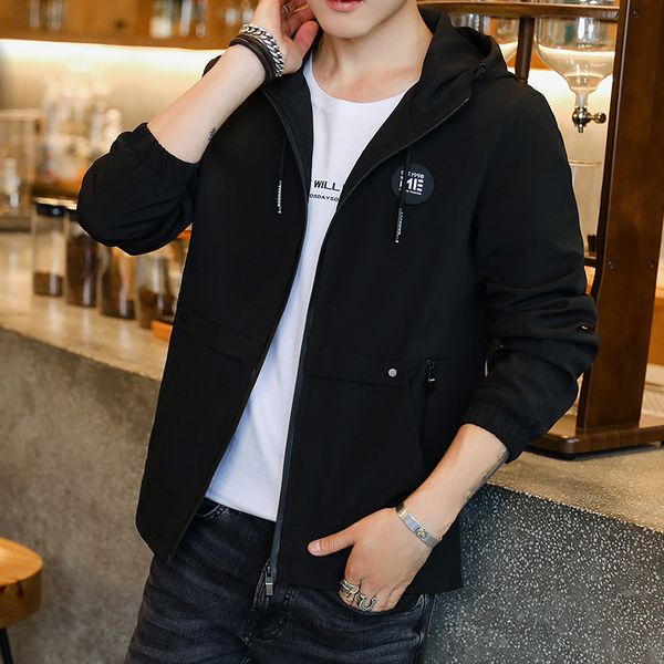 

men jacket with a hood 2020 new spring and autumn male coat fashion pocket zipper teenager boy korean style j06, Black;brown