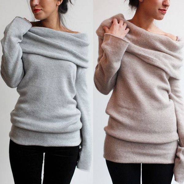 

women casual off shoulder sweater 2019 spring fashion long sleeve knitted jumper sweater, White;black