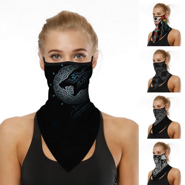 

cooling neck gaiter cover bandana paisley floral printed ear loops outdoor cycling dustproof sun face balaclava scarf, Black