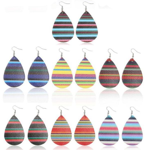 

7 styles rainbow stripe pu leather earrings dangle waterdrop leather eardrop bohemia drop earrings gifts for women jewelry, Silver
