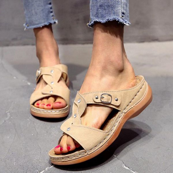 

woman soft beach slippers 2020 women slippers ladies summer hollow wedge heel sandals casual pu shoes large size shoes, Black
