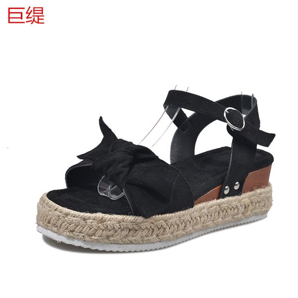 

2020 spring and summer women's sandals flat rope bow platform women's shoes beach shoes wedges for women, Black