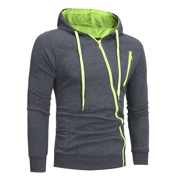 

men's hoodies & sweatshirts diagonal zipper casual slim hooded cardigan lapel sweater solid color design long-sleeved shirt, Black