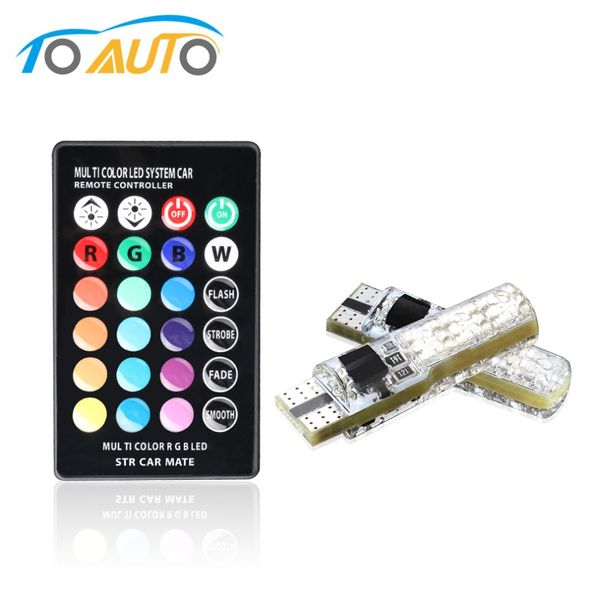 

t10 w5w led bulbs rgb with remote control car interior lights 194 168 6smd silicone strobe wedge side lamp auto 12v