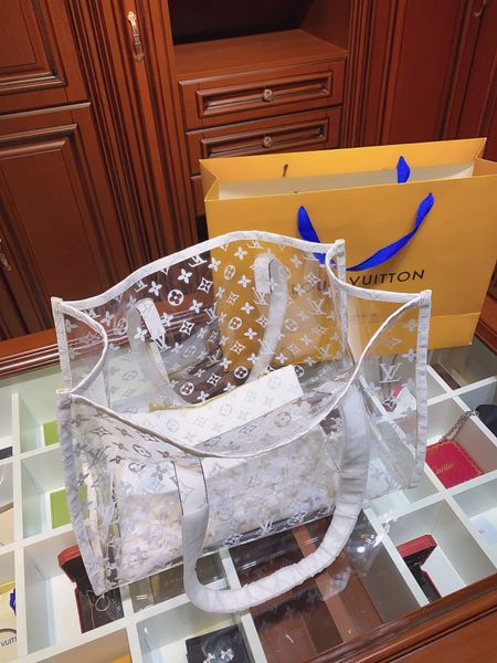 

large capacity. tote bag classic fashion transparent shopping bag woman beach jelly shoulder bag two-piece travel essenti nb183, Black