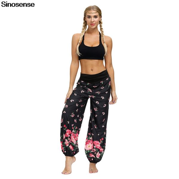 

women casual loose trousers floral print boho pants sports fitness harem pants elastic waist hippie palazzo summer beach, Black;white