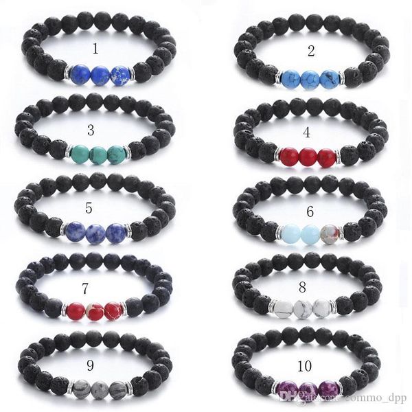 

new arrival natural lava stone bracelets for women men healing emperor turquoise rock beads chains bangle fashion yoga jewelry gift, Black