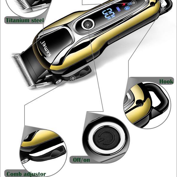 

kemei hair trimmer cordless electric trimmer rechargeable hair cutter machine professional lcd display hair clipper km-1990 38d obaqu