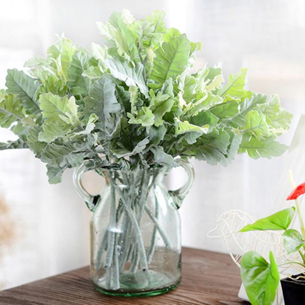 

4x branch artificial flower green senecio leaves flocking flower supplies
