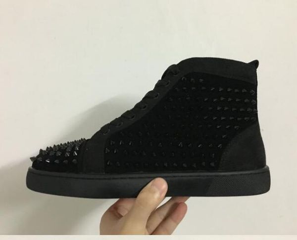 

drop shipping new casual high-end custom metal studded spikes casual shoes bottoms for men high sneakers ,genuine leather size 36-47 l14, Black