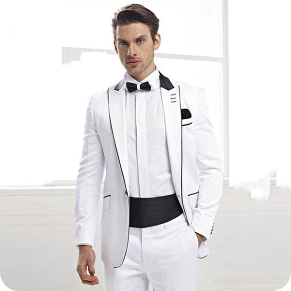 

белый slim fit мужские костюмы для свадьбы жених смокинг groomsmen наряд белый пик нагрудные жениха outfit terno 2piece костюм мужчина для h, Black;gray