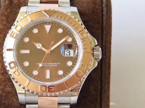 

simple and practical man wristwatches automatic gold mens watches sapphire 44mm round coffee dial with luminous markers and rotatable bezel, Slivery;brown