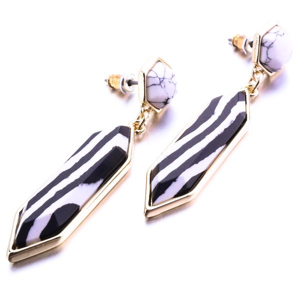 

fashion black white kallaite marble turquoise stone earrings gold color metal black and white stripe dangle earrings for women jewelry, Golden;silver