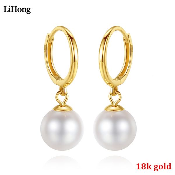 

real 18k yellow gold earrings 6.5-7mm natural pearl pure 18k yellow gold earrings fashion earrings women cj191203, Golden