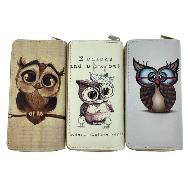 

women's clutch wallet case long purse print cartoon owl long zipper purse for girls phone bag card holder, Red;black